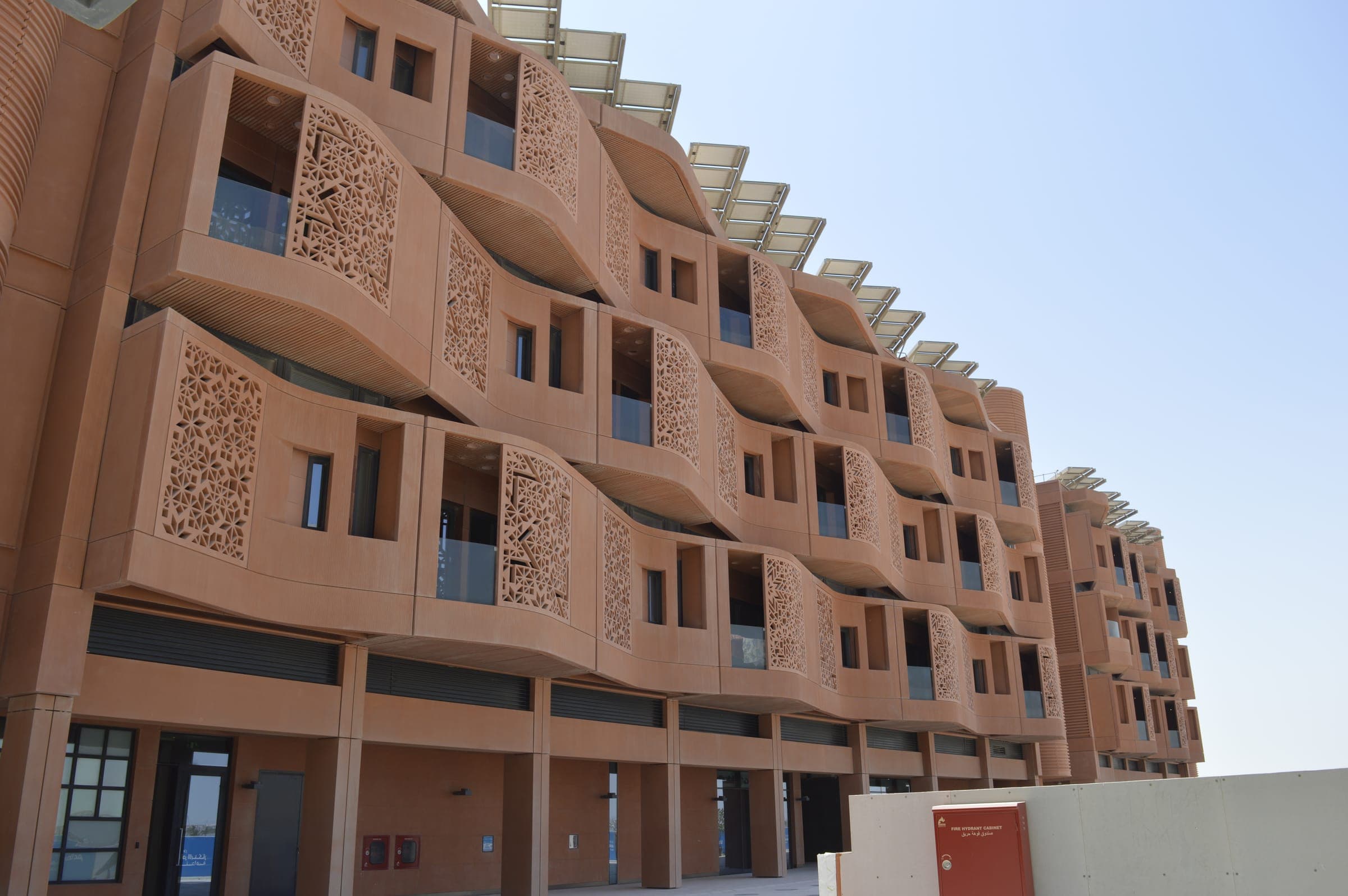 Latticed terracotta facades at the Masdar Institute in Masdar City, Abu Dhabi
