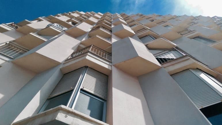 The angular balconies of an apartment building in Barcelona